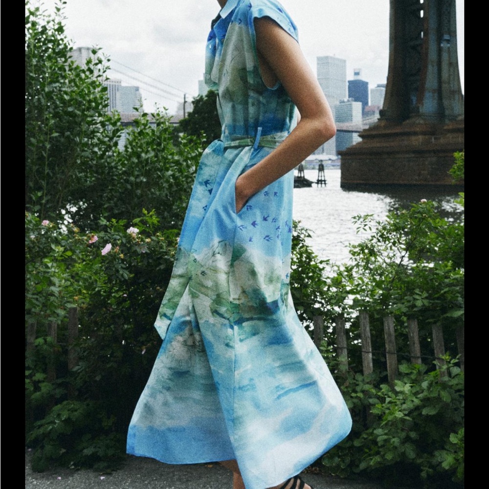 Chic Blue Scenic Print Dress